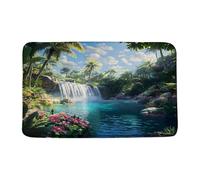Doormats Waterfall Nature Green Waterfall Flowers Palm Tree Natural Scenery Entrance Mats Waterproof Floormats Heavy Duty Inside Floor Mat For Garage Indoor Kitchen 40X60 CM