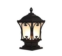 Doorpost Column Lamp Chinese Rural Outdoor Waterproof Post Pillar Light Sturdy Aluminum Cream Glasses Wall Table Stigma Fixture E27 Safe Power for Villa Fence,Brown-Height 38 cm