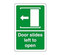 Doors slides left to open - safety sign, health & safety signage, workplace safety, High tack self-adhesive sticker (200mm x 150mm) Viewing Distance within 5m.