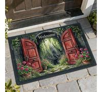 Doors Welcome Door Mat, Rustic Natural Flowers Vines Spring Red Non-Slip Dirt Trapper Entry Mat for Home Indoor Outdoor Entryway Porch Decor 29x17 Inch