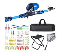 doorslay 180cm/5.9ft Kids Fishing Rod and Reel Combo Set Portable Telescopic Kids Fishing Poles with Collapsible Chair, Rod Holder, Tackle Box, Bait Net, Carry Bag for Boys Girls and Youth