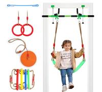 Doorway Swing for Kids & Door Pull Up Bar for Adults, Indoor Kid Swing with 4 Accessories, Multi-Function Doorway Gym, Fits Door Frame 24.41-30.51'' W x 3.94-6.69'' Thickness (Green)