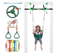 Doorway Swing for Kids & Door Pull Up Bar for Adults, Indoor Kid Swing with 4 Accessories, Multi-Function Doorway Gym, Fits Door Frame 24.41-30.51'' W x 3.94-6.69'' Thickness (Dark green)