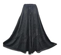 Doorwaytofashion Boho Maxi Skirt Gypsy Rayon/Viscose Net Lace Embroidered Full Flare… (Black, One Size: 18,20,22,24)