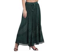 Doorwaytofashion Boho Maxi Skirt Gypsy Rayon/Viscose Net Lace Embroidered Full Flare (Bottle Green, One Size: 8,10,12,14,16)…