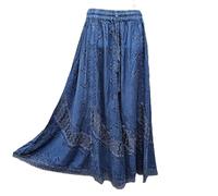 Doorwaytofashion Boho Maxi Skirt Gypsy Rayon/Viscose Net Lace Embroidered Full Flare (Denim Blue, One Size: 8,10,12,14,16)…