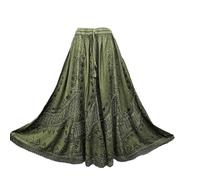 Doorwaytofashion Boho Maxi Skirt Gypsy Rayon/Viscose Net Lace Embroidered Full Flare (Henna Green, One Size: 18,20,22,24)