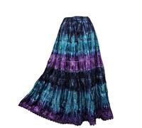 Doorwaytofashion Tie Dye Cotton Maxi Skirt Embroidered One Size UK 10 12 14 16 18 (Jade/Purple)
