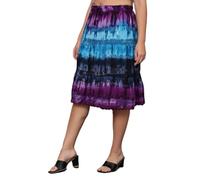 Doorwaytofashion Tie Dye Cotton Skirt Knee Length Elastic Waist Holiday Festival Fully Lined Hippie Bohemian One Size 8,10,12,14,16 (Blue/Purple)