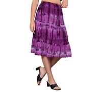Doorwaytofashion Tie Dye Cotton Skirt Knee Length Lined Crochet Lace One Size 8,10,12,14,16(Purple/Lilac)