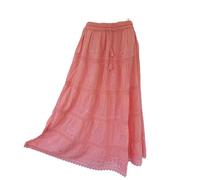 Doorwaytofashion Women Cotton Maxi Full Length Skirt Embroidered Boho Casual Festival Summer UK 10,12,14,16,18 (Peach)