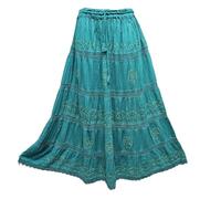 Doorwaytofashion Women Cotton Maxi Full Length Skirt Embroidered Boho Casual Festival Summer UK 10,12,14,16,18 (UK, Alpha, One Size, Regular, Regular, Jade)