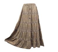Doorwaytofashion Women Cotton Maxi Full Length Skirt Embroidered Boho Casual Festival Summer UK 10,12,14,16,18 (Camel)