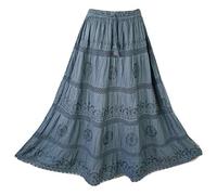 Doorwaytofashion Women Cotton Maxi Full Length Skirt Embroidered Boho Casual Festival Summer UK 10,12,14,16,18 Grey