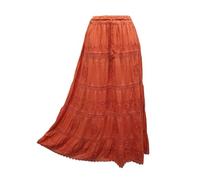 Doorwaytofashion Women Cotton Maxi Full Length Skirt Embroidered Boho Casual Festival Summer UK 10,12,14,16,18 Orange