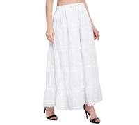 Doorwaytofashion Women Cotton Maxi Full Length Skirt Embroidered Boho Casual Festival Summer UK 10,12,14,16,18 White
