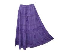 Doorwaytofashion Women Cotton Maxi Full Length Skirt Embroidered Boho Casual Festival Summer UK 10,12,14,16,18 Lilac