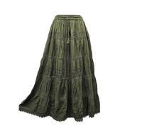 Doorwaytofashion Women Cotton Maxi Full Length Skirt Embroidered Boho Casual Festival Summer UK 10,12,14,16,18 Army Green
