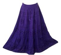 Doorwaytofashion Women Cotton Maxi Full Length Skirt Embroidered Boho Casual Festival Summer UK 10,12,14,16,18 Deep Purple