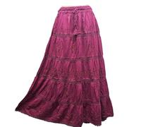 Doorwaytofashion Women Cotton Maxi Full Length Skirt Embroidered Boho Casual Festival Summer UK 10,12,14,16,18 Pink