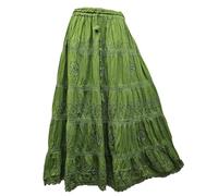 Doorwaytofashion Women Cotton Maxi Full Length Skirt Embroidered Boho Casual Festival Summer UK 10,12,14,16,18 Lime Green