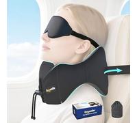 Doosmile Patented Head-Bobble-preventing Ergonomic 360° Supporting Golden Formula Memory Foam Travel Neck Pillow w/3D Contoured Eye Mask Set Long Trip Sleeping Essentials for Airplane Flight Car Bus