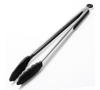 Doosu Extra Long Silicone Cooking Tong, 315℃ Heat Resistant, 40cm, Black | Rubber Tipped for Air Fryer Hot Food, BBQ, Steak, Non Slip Grip with Locking, Heavy Duty Grilling Frying Camping Utensils
