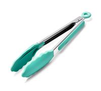 Doosu Kitchen Cooking Silicone Tongs，315℃ Heat Resistant Locking Tong with Non-Scratch Tipped, 18/8 Stainless Steel Heavy Duty Utensils for BBQ, Air Fryer, Serving Salad (23cm, Aqua Sky)
