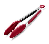 Doosu Kitchen Cooking Silicone Tongs，315℃ Heat Resistant Locking Tong with Non-Scratch Tipped, 18/8 Stainless Steel Heavy Duty Utensils for BBQ, Air Fryer, Serving Salad (23cm, Red)