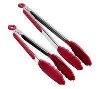 Doosu Kitchen Cooking Silicone Tongs，315℃ Heat Resistant Locking Tong with Non-Scratch Tipped, 18/8 Stainless Steel Heavy Duty Utensils for BBQ, Air Fryer, Serving Salad (23+30cm, Red)