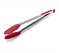 Doosu Kitchen Cooking Silicone Tongs，315℃ Heat Resistant Locking Tong with Non-Scratch Tipped, 18/8 Stainless Steel Heavy Duty Long Handle Utensils for BBQ, Air Fryer, Serving Salad (40cm, Red)