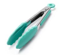 Doosu Kitchen Cooking Silicone Tongs，315℃ Heat Resistant Locking Tong with Non-Scratch Tipped, 18/8 Stainless Steel Heavy Duty Utensils for BBQ, Air Fryer, Serving Salad (18cm, Aqua Sky)
