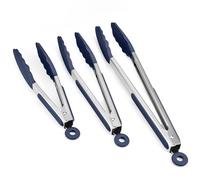 Doosu Kitchen Cooking Silicone Tongs，315℃ Heat Resistant Locking Tong with Non-Scratch Tipped, 18/8 Stainless Steel Heavy Duty Utensils for BBQ, Air Fryer, Serving Salad (18+23+30cm, Midnight Blue)