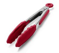 Doosu Kitchen Cooking Silicone Tongs，315℃ Heat Resistant Locking Tong with Non-Scratch Tipped, 18/8 Stainless Steel Heavy Duty Utensils for BBQ, Air Fryer, Serving Salad (18cm, Red)