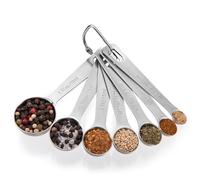 Doosu Metal Measuring Spoons Sets, 18/8 Stainless Steel Kitchen Engraved Measure Scoop Small Measure Teaspoons Tablespoon TSP Tbsp for Serving Baking Cooking Dry and Liquid (Round, 7-Piece)