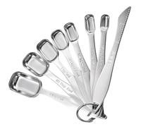 Doosu Metal Measuring Spoons Sets, 18/8 Stainless Steel Kitchen Engraved Measure Scoop Small Measure Teaspoons Tablespoon TSP Tbsp for Serving Baking Cooking Dry and Liquid (Square, Set of 8)