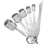 Doosu Metal Measuring Spoons Sets, 18/8 Stainless Steel Kitchen Engraved Measure Scoop Small Measure Teaspoons Tablespoon TSP Tbsp for Serving Baking Cooking Dry and Liquid (Square, Set of 6)
