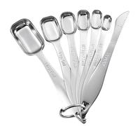 Doosu Metal Measuring Spoons Sets, 18/8 Stainless Steel Kitchen Engraved Measure Scoop Small Measure Teaspoons Tablespoon TSP Tbsp for Serving Baking Cooking Dry and Liquid (Square, Set of 7)