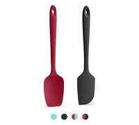 Doosu Silicone Scraper & Spoon, 315℃ Heat Resistant, 2 Pc, Black&Red | Food Grade Rubber Bowl Spatula, High Temp Safe, Soft Kitchen Utensil, Non-Scratch Non-Stick for Cake Baking Mixing Cooking