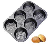 Dootafy Hamburger Bun Mold Silicone Non-Stick 6 Cavity Round Baking Tray with Holes for Bread Maker