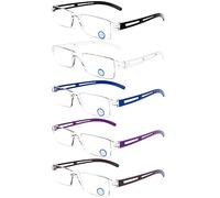 DOOViC 5-Pack Anti Blue Ray Blocking Computer Reading Glasses +1.25 Rimless Clear Lens Rectangular Frame UV Protection Anti Fatigue One-Piece Design Reaers for Unisex (Men/Women)