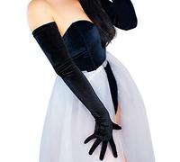 DooWay Ladies Long Black Velvet Gloves 24/28inches Stretchy Warm Vintage 1920s for Evening Opera Dress Costume - Black - Medium