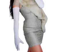 DooWay Super Long Velvet Gloves for Women Shoulder Length Stretchy 1920 Flapper Opera Party Evening Gloves, White, M