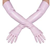 DooWay Women Opera Leather Gloves Shine Wet Look 24 inches Faux Patent Leather PU for Evening Costume Dance Pageant, Pink, Medium
