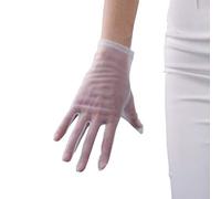 DooWay Women Tulle Gloves Lace Semi Sheer Nylon Wrist Short TECH Touchscreen Sensitive - White - Medium