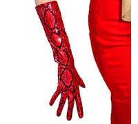 DooWay Women's Long Leather Gloves Faux Patent Lambskin PU Elbow Length for Evening Dress Costumes 16 inchse, Shine Red Snakeskin, Medium