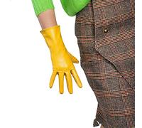 DooWay Women's Sexy Leather Gloves 28cm Middle Length Over Wrist Faux Leather Unlined for Cosplay Dressy Driving, Mustard Yellow, Medium