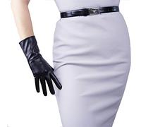 DooWay Women's Sexy Leather Gloves 28cm Middle Length Over Wrist Faux Leather Unlined for Cosplay Dressy Driving, Matte Black-tech, Medium