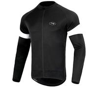 Dooy Men's Cycling Bike Jersey Long Sleeves Biking Running Shirts 3+1 Pockets, Breathable Quick Dry MTB Shirt (Black, M-New)