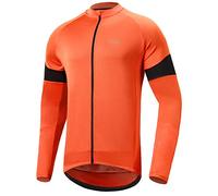 Dooy Men's Cycling Bike Jersey Long Sleeves Biking Running Shirts 3+1 Pockets, Breathable Quick Dry MTB Shirt(Orange,2XL)